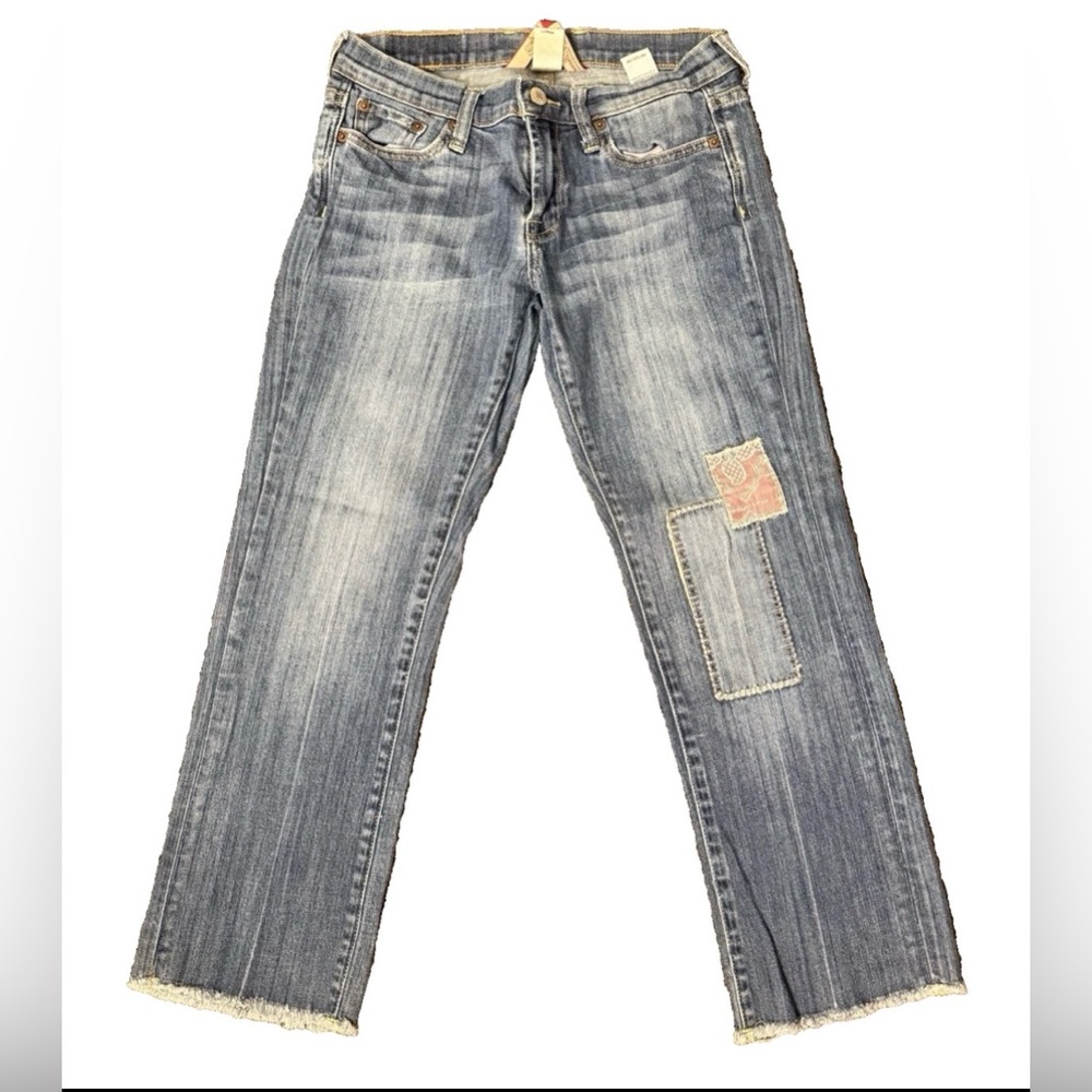 Lucky Brand Gene Montesano Size 28X24 Patchwork Honeysuckle Crop Jeans Raw Hem